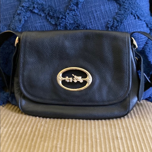 Coach Handbags - Coach Black and Gold Crossbody Bag with Structured Design